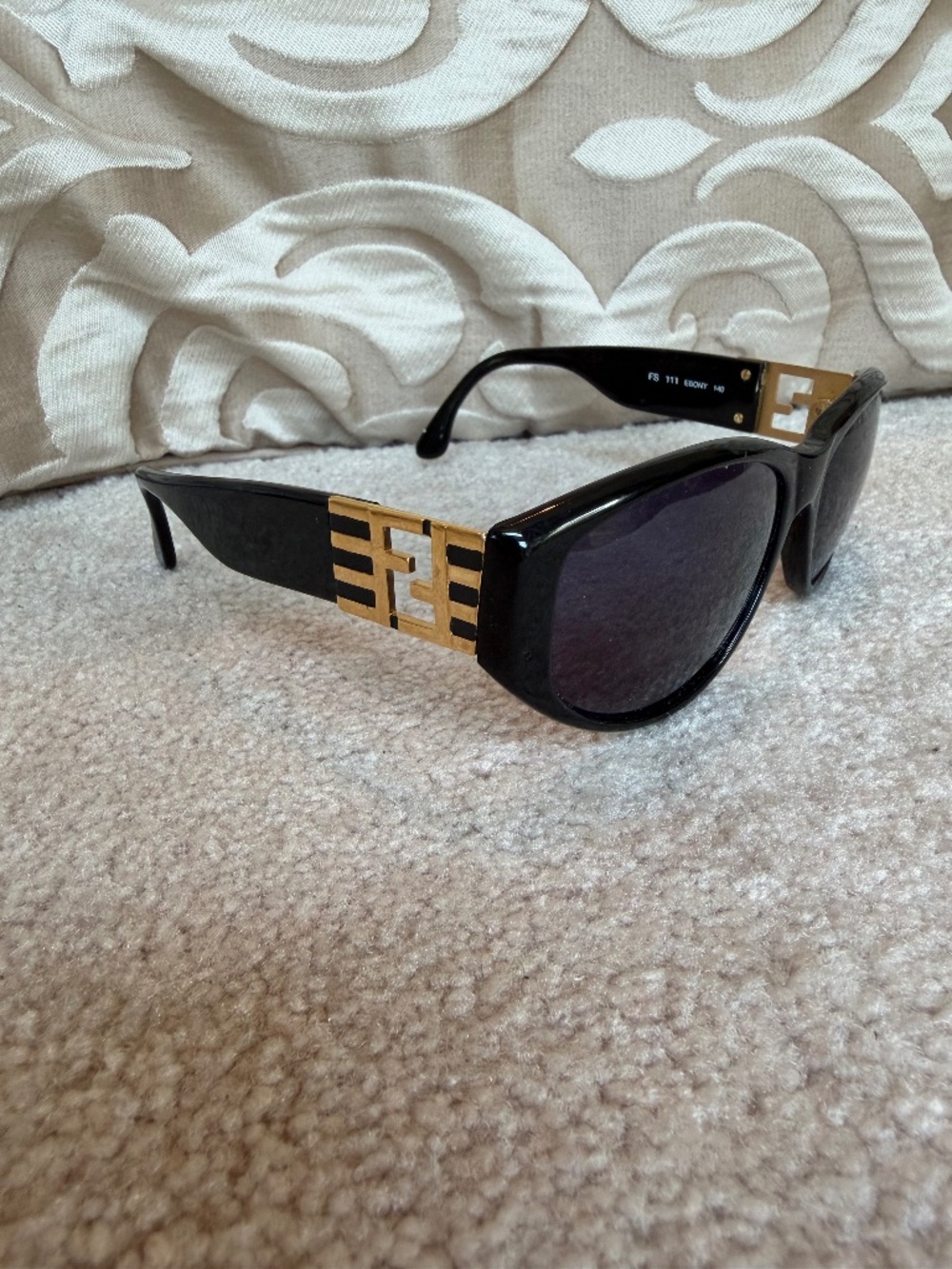 Fendi Vintage Y2K Sunglasses FS 111 Ebony Black Gold FF Logo Made in Italy